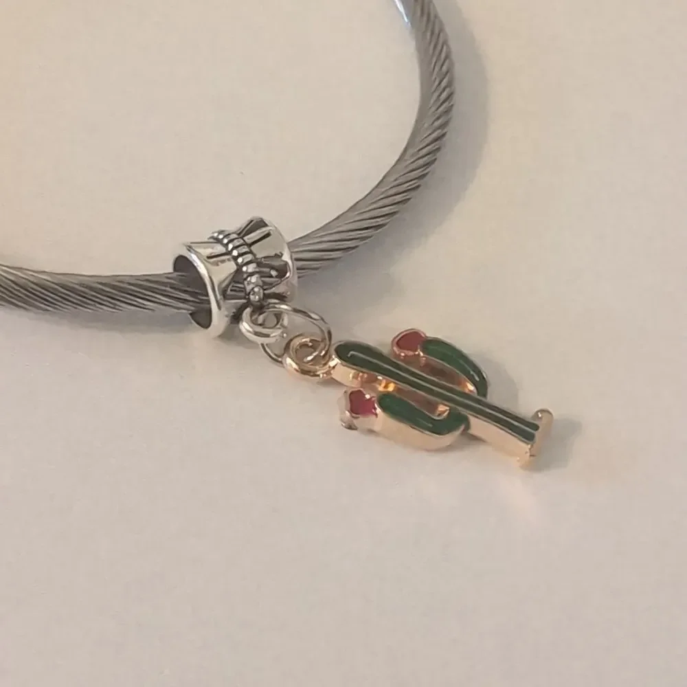 Green and Red‎ Cactus Dangle Charm for Pandora Style Bracelet